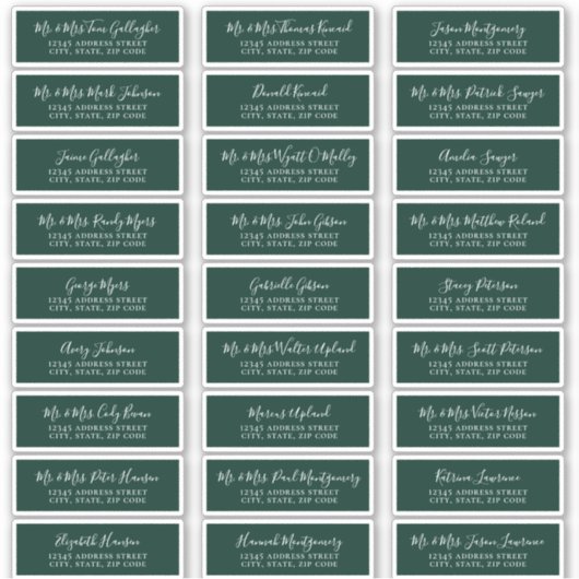 Chic Script Smaragdgroene Gastadreslabels Sticker (Voorkant)