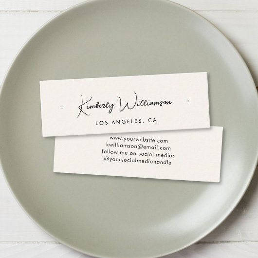 Chic Script Stud Hoop Earring Cream Display Kaart Mini Visitekaartje