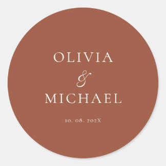 Chic Script Terracotta Minimalistische Trouwset Ronde Sticker