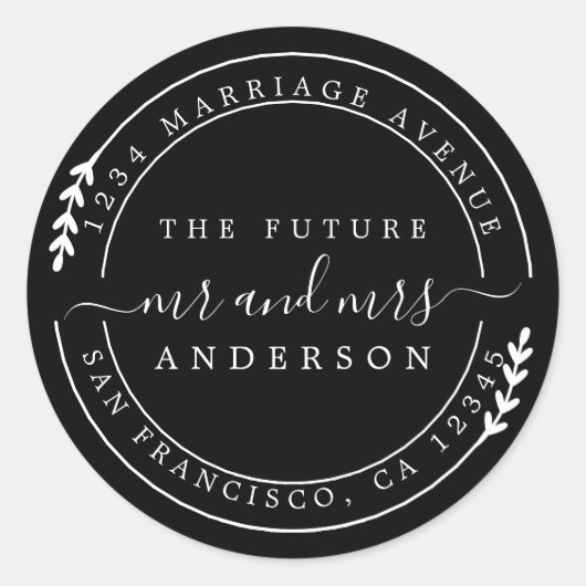 Chic Script Toekomst Mr Mevrouw Retouradres Ronde Sticker (Voorkant)