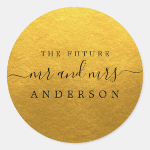 Chic Script Toekomstige Mijnheer Mevrouw Gouden Br Ronde Sticker