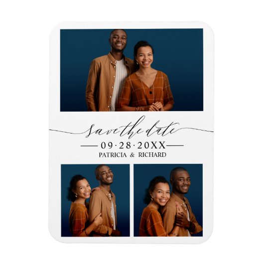 Chic Script Trouw Save The Date 3 Foto Collage Magneet (Verticaal)