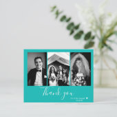 Chic Script Trouwen Bedankt Blauw Briefkaart (Staand voorkant)