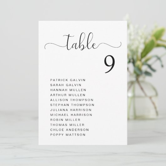 Chic Script Trouwtafel Stoelenindeling Kaart (Staand voorkant)