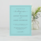Chic Script Turquoise Blue Faire-part de mariage (Debout devant)