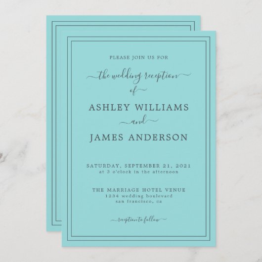 Chic Script Turquoise Blue Faire-part de mariage (Devant / Derrière)