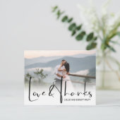 Chic Script Twee foto bruiloft Dank u Briefkaart (Staand voorkant)