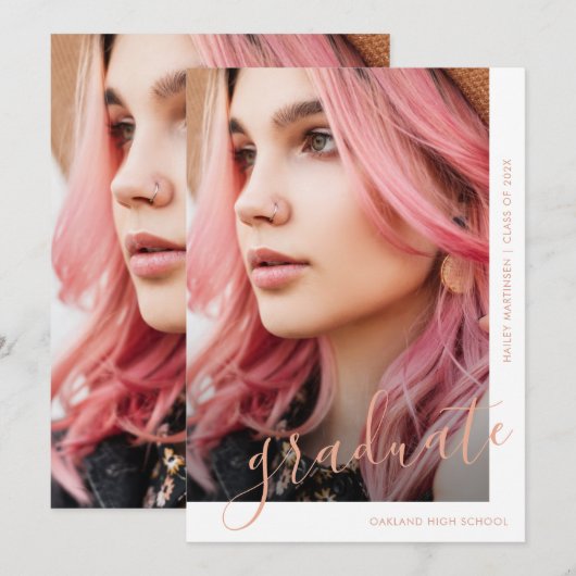 Chic Script Two Photo Afstuderen Kaart (Voorkant / Achterkant)