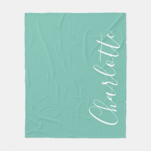 Chic Script Typografie Aangepast Modern Blauwgroen Fleece Deken