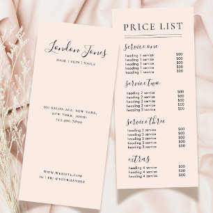 Chic Script Typography Services Blush prijslijst Reclamekaart