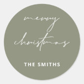 Chic Script Vrolijk Kerstbelettering Groen Ronde Sticker (Voorkant)