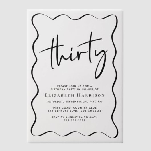 Chic Script Wavy Lijst 30ste verjaardagsfeest Vellum Uitnodigingen (Voorkant)