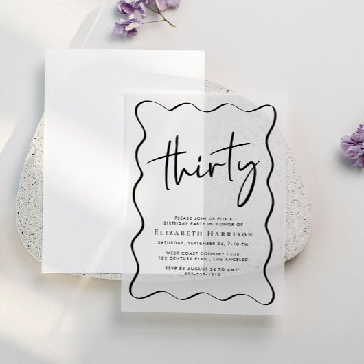Chic Script Wavy Lijst 30ste verjaardagsfeest Vellum Uitnodigingen