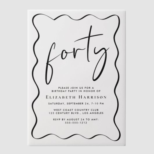Chic Script Wavy Lijst 40ste verjaardagsfeest Vellum Uitnodigingen (Voorkant)