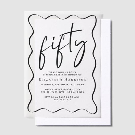 Chic Script Wavy Lijst 50ste verjaardagsfeest Vellum Uitnodigingen (Offset)