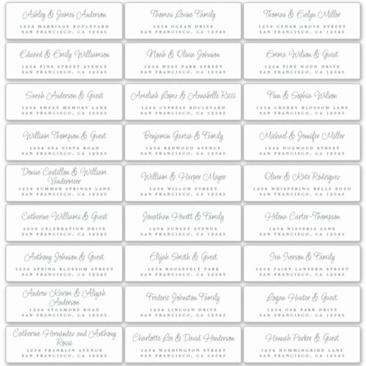 Chic Script Wedding Guest Adresetiketten Sticker (Voorkant)