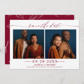 Chic Script Wedding Save the Date 2 Photo Collage Kaart (Voorkant / Achterkant)