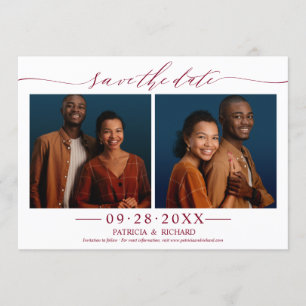 Chic Script Wedding Save the Date 2 Photo Collage Kaart