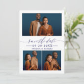 Chic Script Wedding Save the Date 3 Photo Collage Kaart (Staand voorkant)