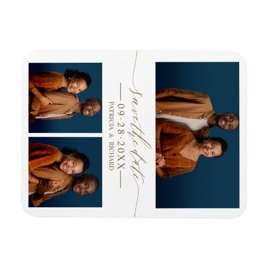 Chic Script Wedding Save the Date 3 Photo Collage Magneet (Horizontaal)