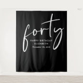 Chic Script Zwart Wit 40ste Verjaardagsfeest Wandkleed (Voorkant)