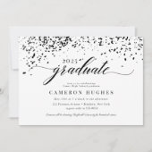 Chic Script Zwarte Confetti Afstudeerfeest Kaart (Voorkant)