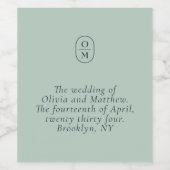 Chic Seafoam Green Monogram Wedding Wijn Etiket (Enkel label)