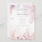 Chic Seashells Coral Underwater QR Code Weddenscha Kaart (Voorkant)