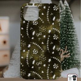 Chic Seasonal Golden Botanical Pattern kerst iPhone 14 Hoesje