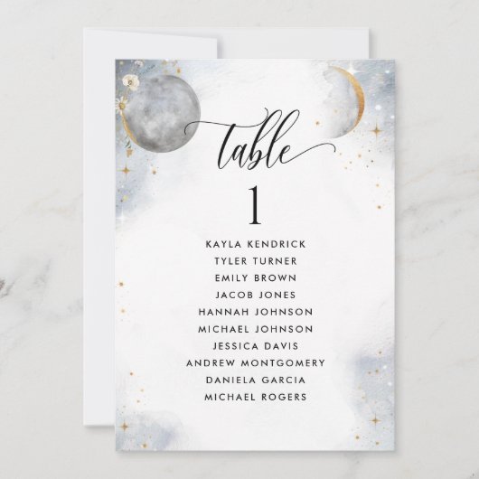 Chic Seating Plan Celestile Kaarten met gastnamen (Voorkant)