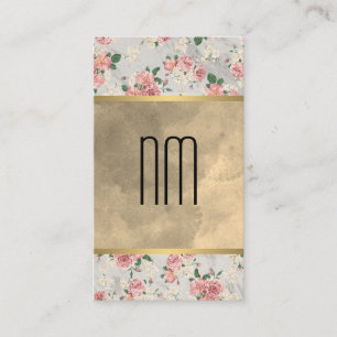 Chic Sepia Waterverf Monogram Gold Trim Floral Visitekaartje