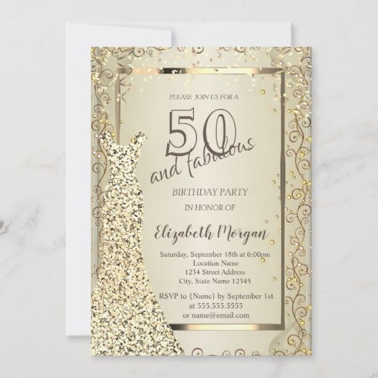 Chic Sequins Dress Gold 50th Birthday Kaart (Voorkant)