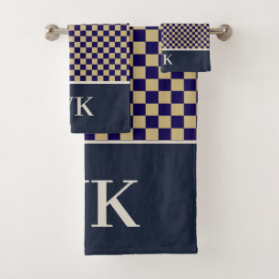 Chic serviette à carreaux Navy Monogramme de Spa