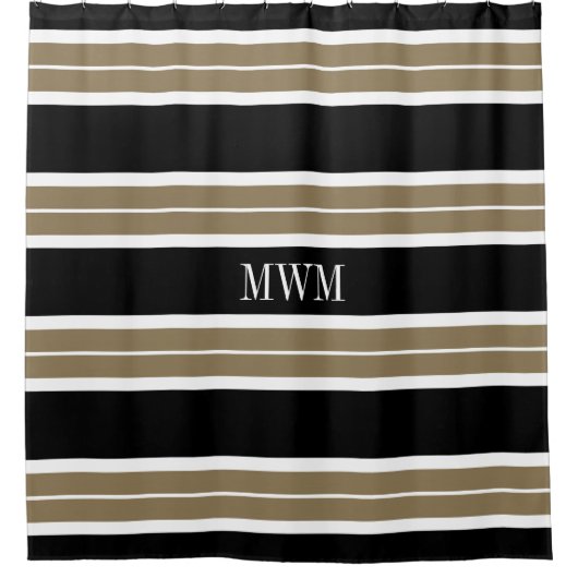 CHIC SHOWER CURTAIN_620 TAN/BLACK/WHITE STRIPES DOUCHEGORDIJN (Voorkant)