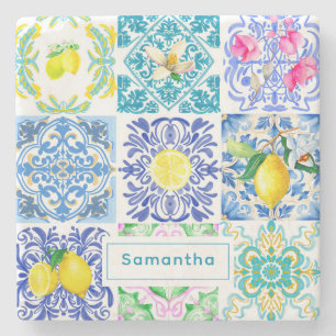 Chic Siciliaanse azulejo Amalfi Mediterrane tegels Stenen Onderzetter