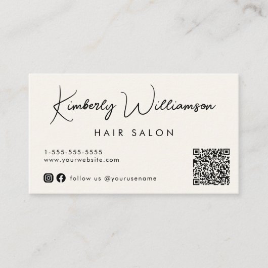 Chic Signature Script QR Code Cream Visitekaartje (Voorkant)
