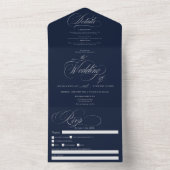Chic Silelegant script navy blue bruiloft All In One Uitnodiging (Binnen)