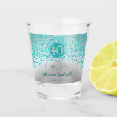 Chic Silver & Blauwgroen Blue Glitter 40e Verjaard Shot Glas (Voorkant)