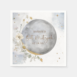 Chic Silver, Blue, Gold Celestial Moon Bat Mitzvah Servet