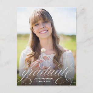 Chic Silver Calligraphy Overlay Photo Afstuderen Briefkaart