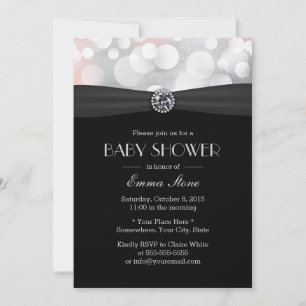 Chic Silver en Black Diamond Baby shower Kaart