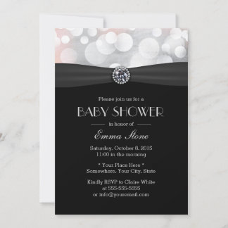 Chic Silver en Black Diamond Baby shower Kaart