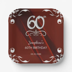 Chic Silver Floral Lijst Bourgogne 60e verjaardag Papieren Bordje