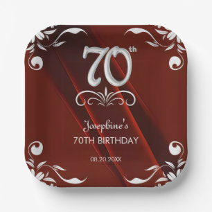 Chic Silver Floral Lijst Bourgogne 70e verjaardag Papieren Bordje