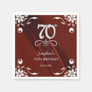 Chic Silver Floral Lijst Bourgogne 70e verjaardag Servet