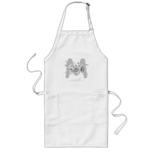 Chic Silver Floral Waterverf Monogram Lang Schort