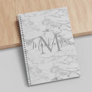 Chic Silver Foil Classic Marble Monogram Notitieboek