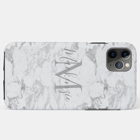 Chic Silver Foil Marble Monogram Case-Mate iPhone Case (Achterkant (horizontaal))