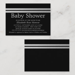 Chic Silver Foil Stripes, Black Baby shower Ticket