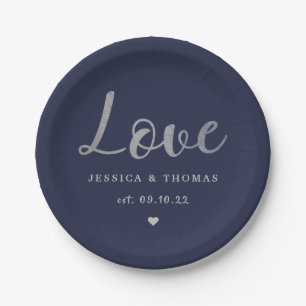Chic Silver Foil Typography Script Love Wedding Papieren Bordje
